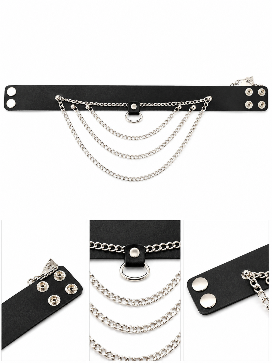 Layered Chain O-Ring Collar – Black & Silver