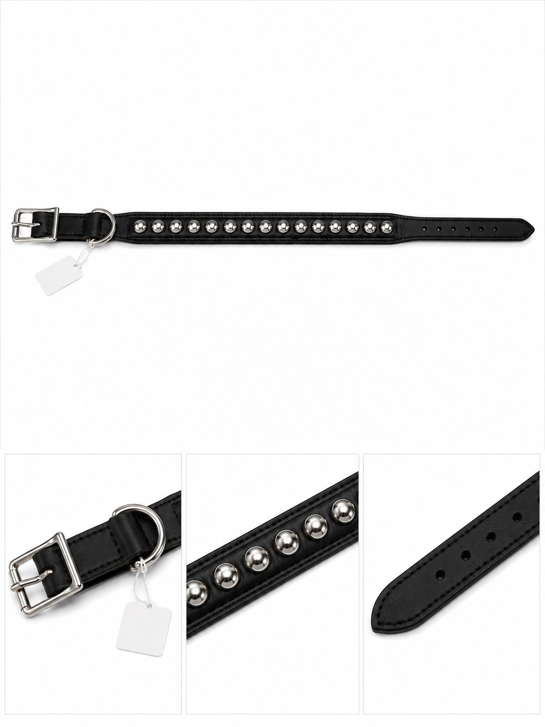 Classic Studded Black Collar – Silver Hardware