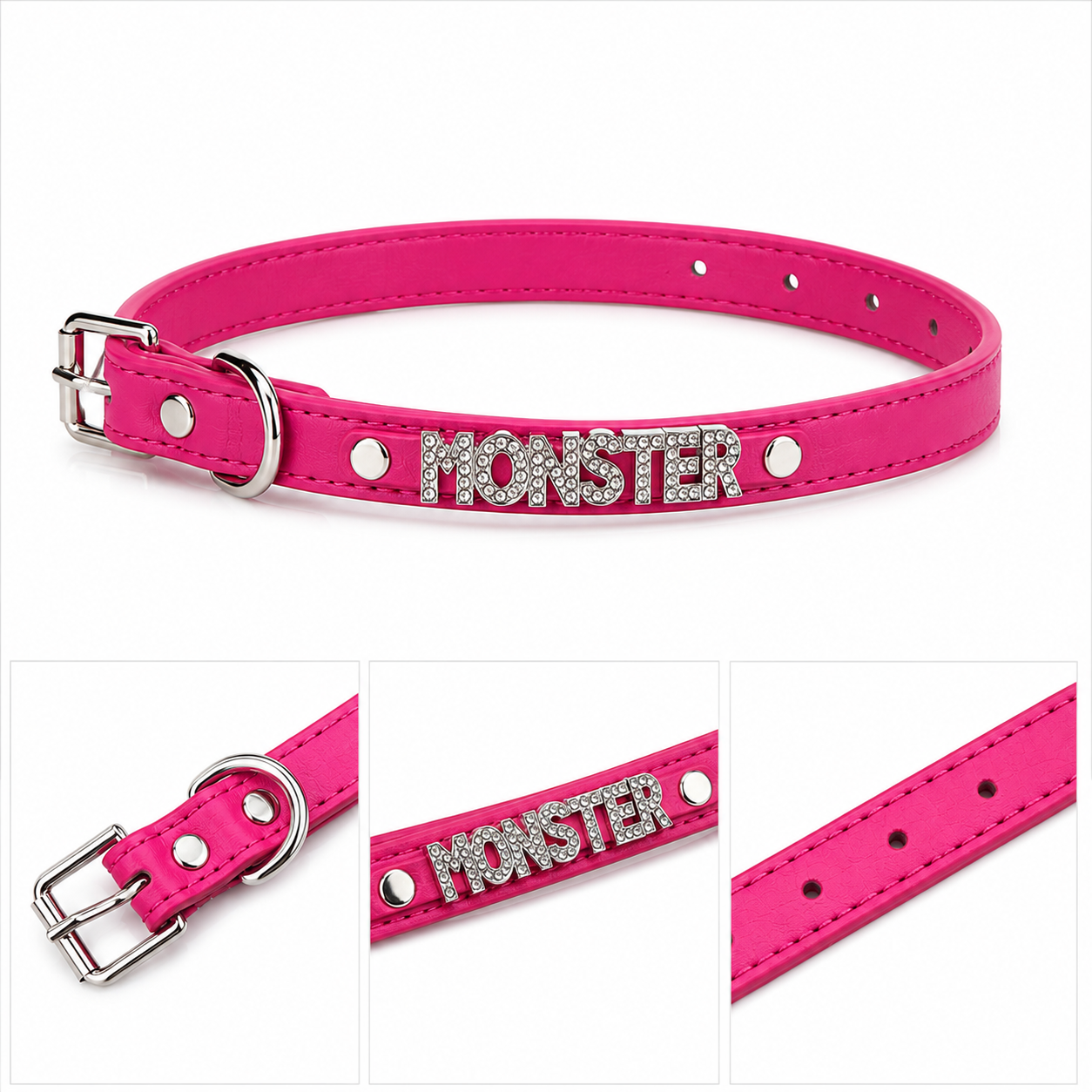 Monster Rhinestone Collar – Hot Pink & Silver