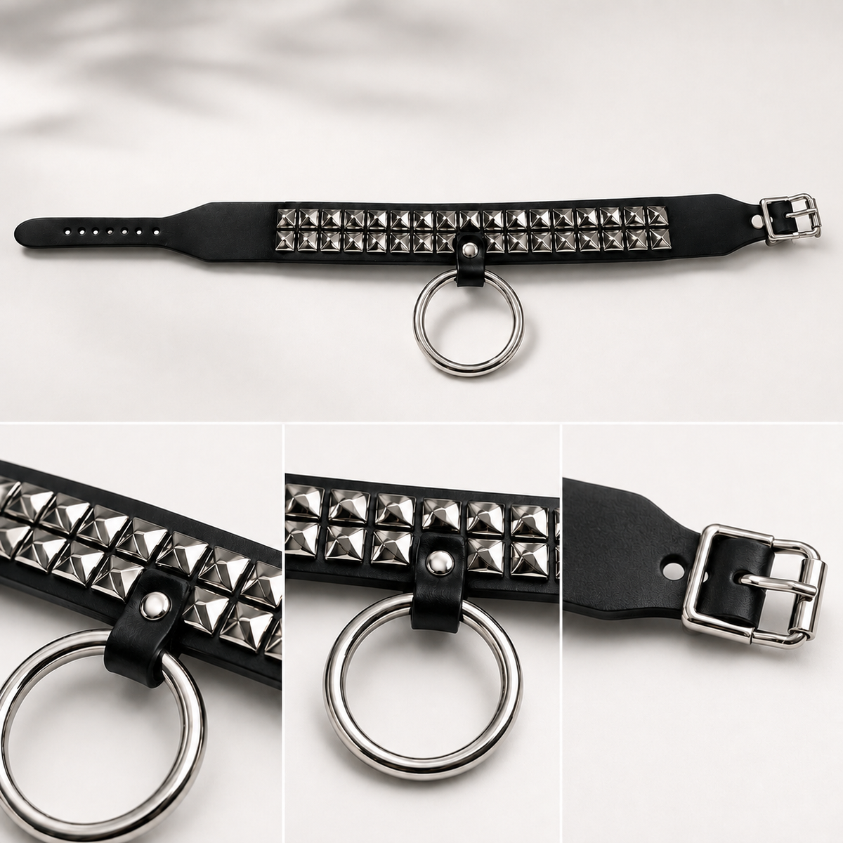 Studded O-Ring Collar – Black & Silver
