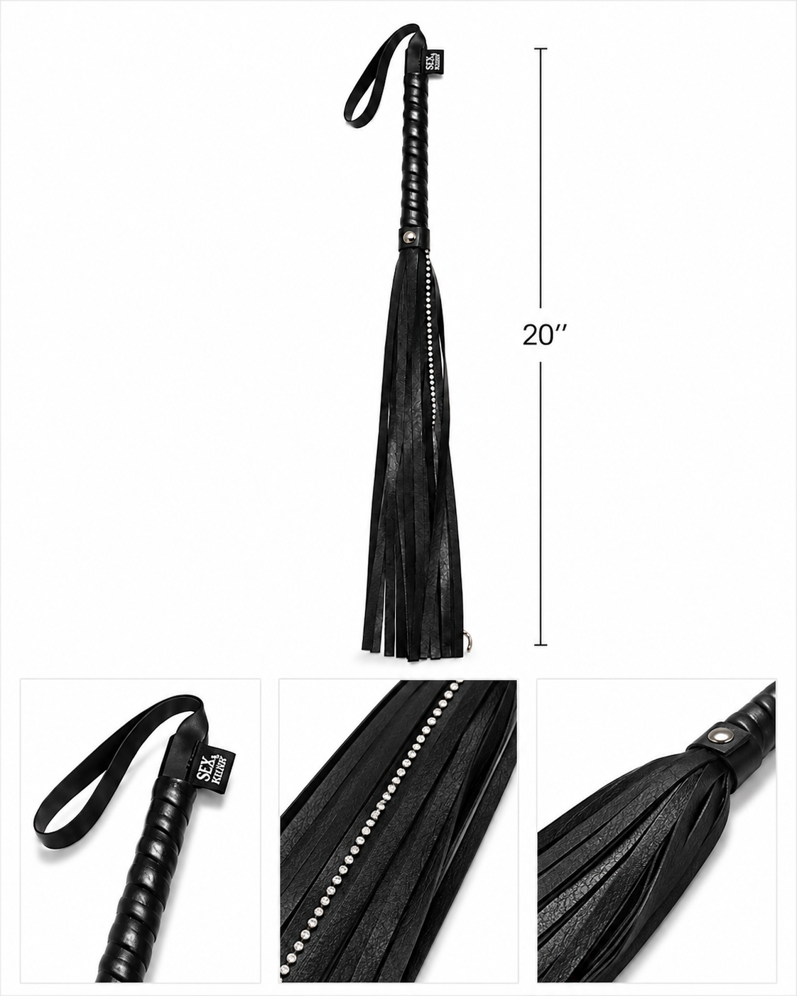 Rhinestone Edge 20" Black Flogger