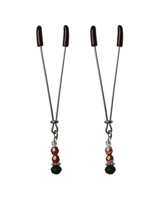 Sex & Mischief Ruby Black Adjustable Nipple Clips with Beads