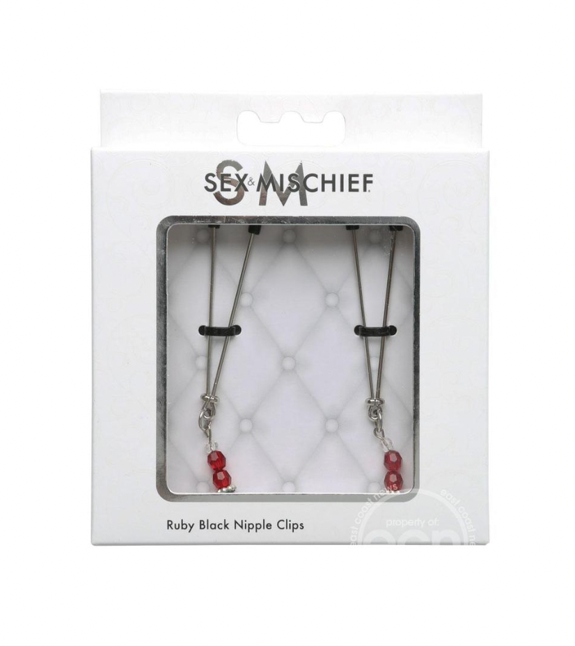 Sex & Mischief Ruby Black Adjustable Nipple Clips with Beads