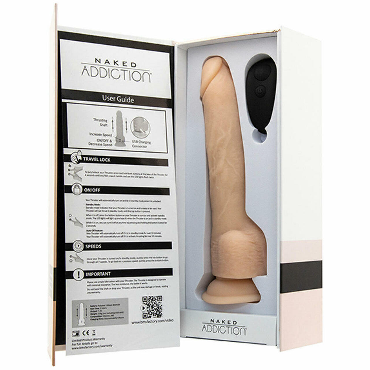 Naked Addiction 9" Thrusting Dong- Vanilla