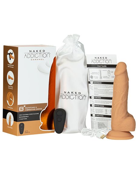 Naked Addiction 8" Rotating & Vibrating Dong- Caramel