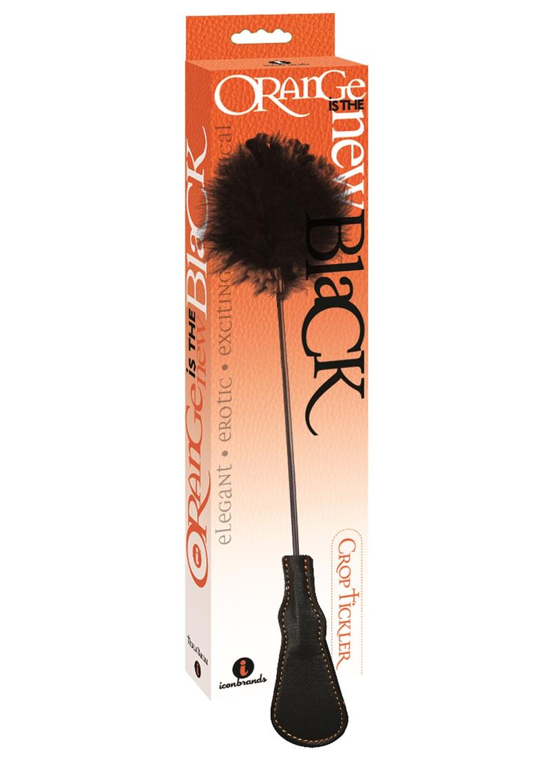 Orange riding crop and feather tickler dual ended impact toy