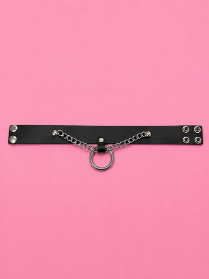 Draped Chain O-Ring Collar – Black & Silver