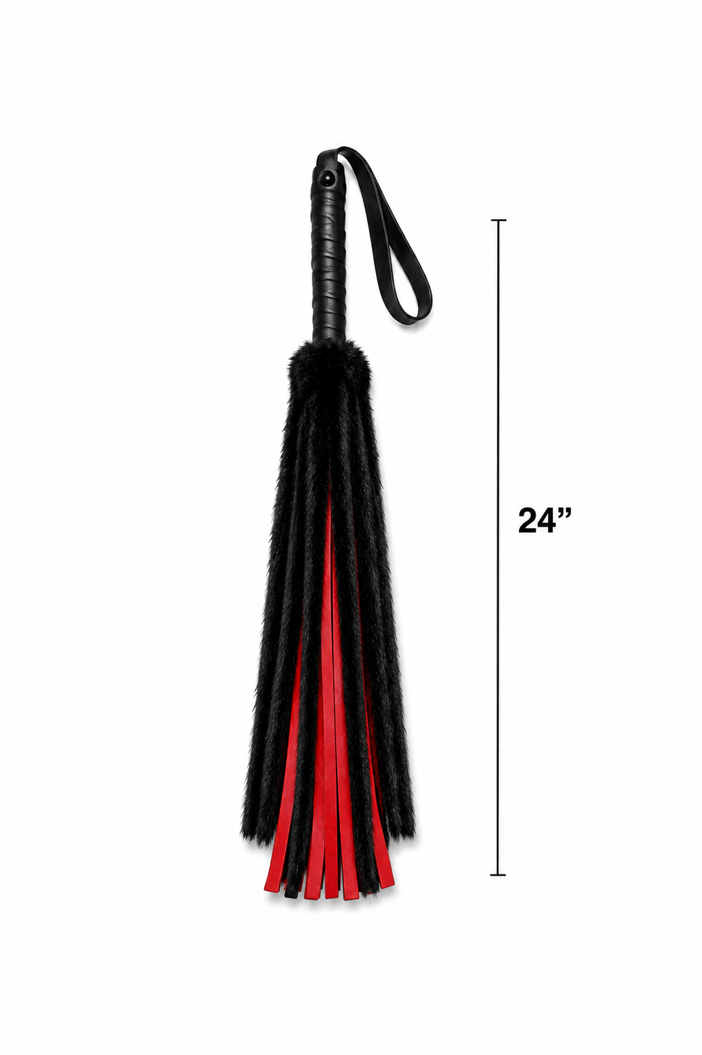 Midnight Tease 24" Faux Fur & Strap Flogger – Black & Red