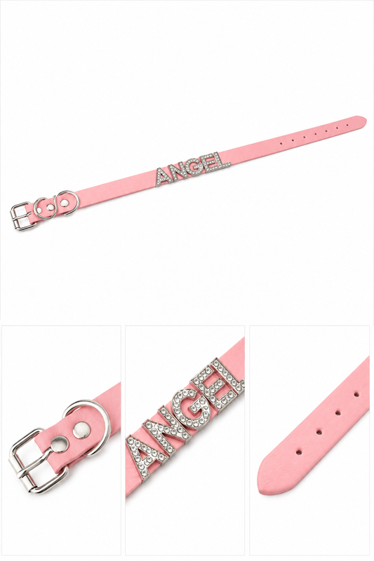Angel Rhinestone Collar – Baby Pink & Silver