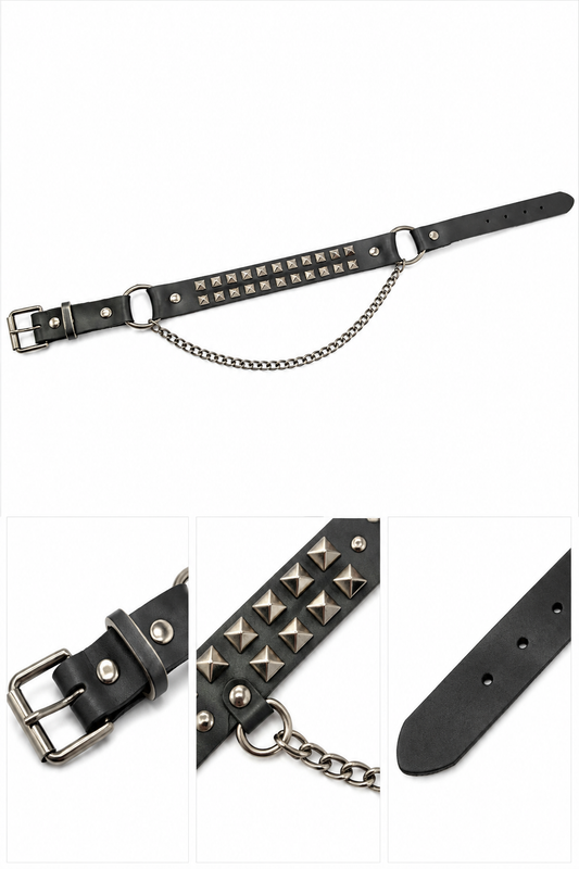 Studded Chain O-Ring Collar – Black & Silver