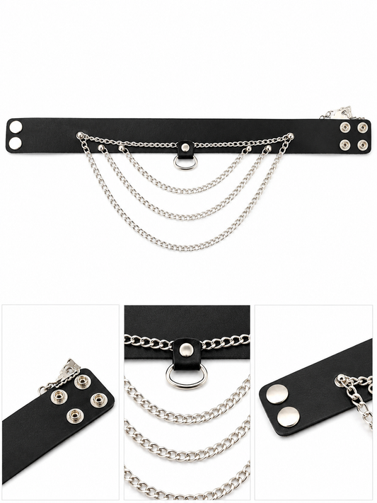 Layered Chain O-Ring Collar – Black & Silver