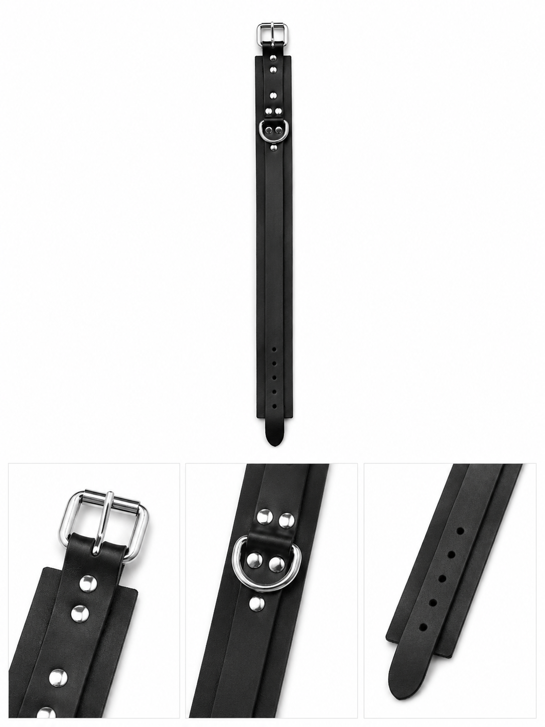 Double Strap Adjustable Collar – Black & Silver