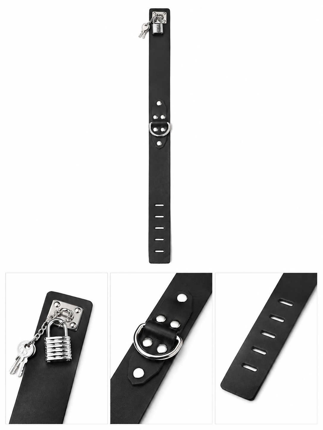 Lock & Key Adjustable Collar – Black & Silver