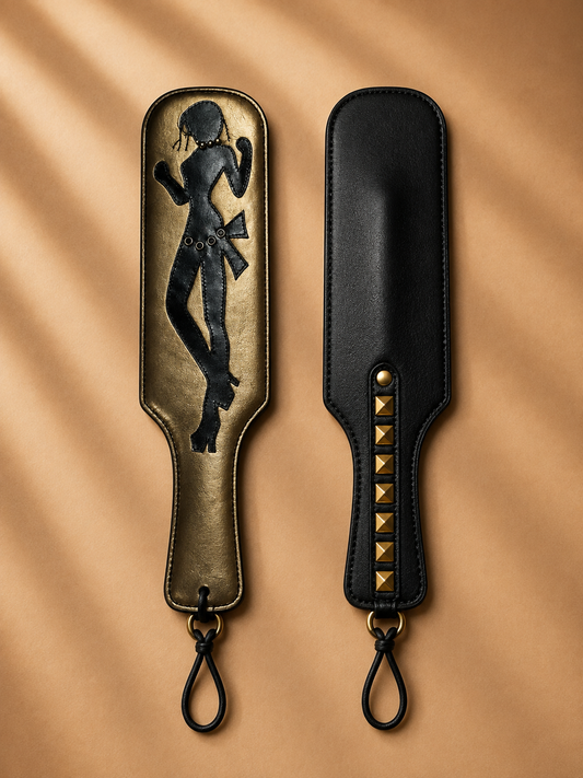 Golden Temptress Studded Spanking Paddle – Gold & Black