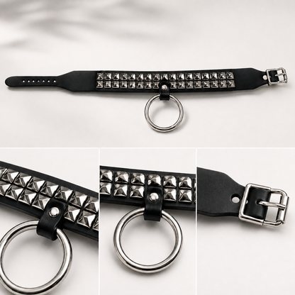 Studded O-Ring Collar – Black & Silver