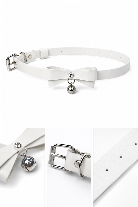 Sweet Bell Bow Collar – White & Silver