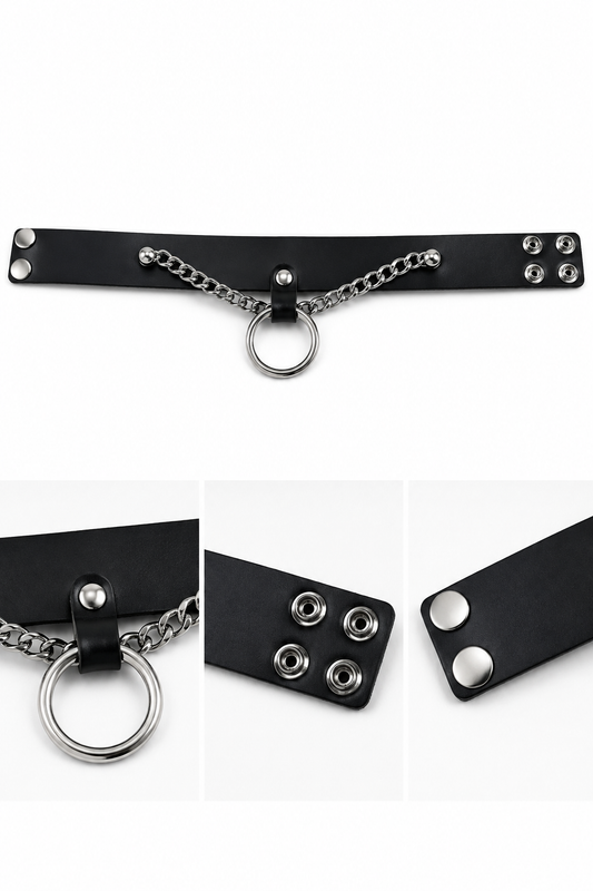 Draped Chain O-Ring Collar – Black & Silver