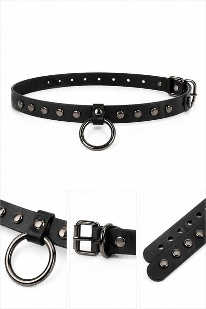 Minimal Stud O-Ring Collar – Black & Silver