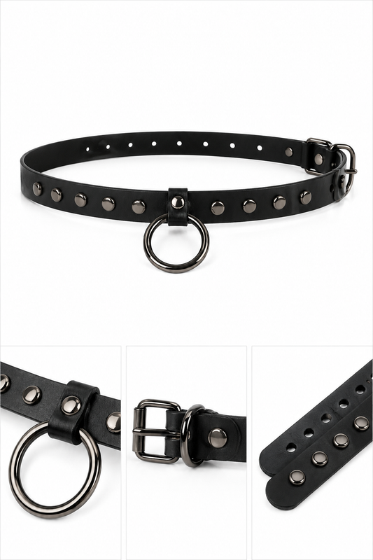 Minimal Stud O-Ring Collar – Black & Silver