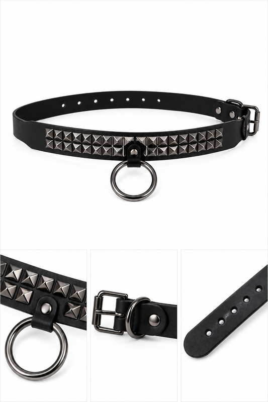 Studded O-Ring Collar – Black & Silver