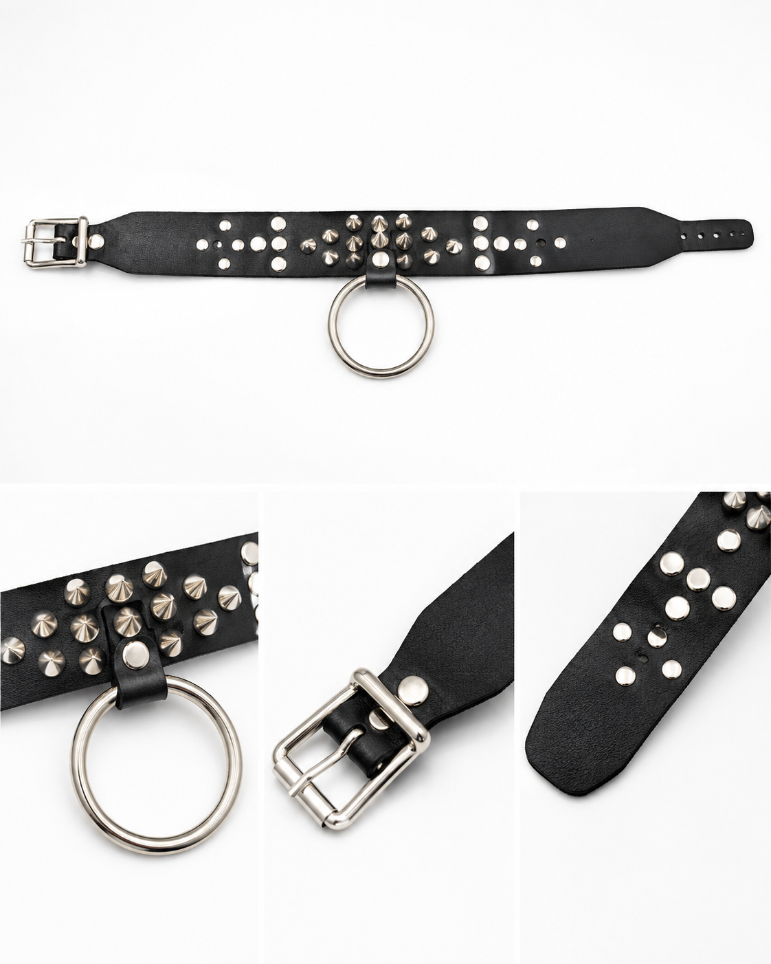 Studded O-Ring Collar – Gunmetal & Silver