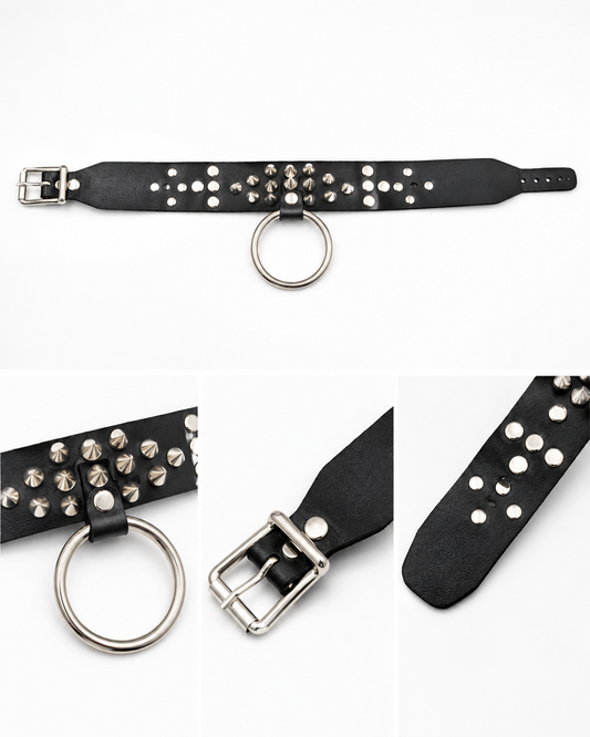 Studded O-Ring Collar – Gunmetal & Silver