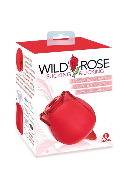 Wild Rose Rechargeable Rose Clitoral Stimulator with Suction & Tongue – Red