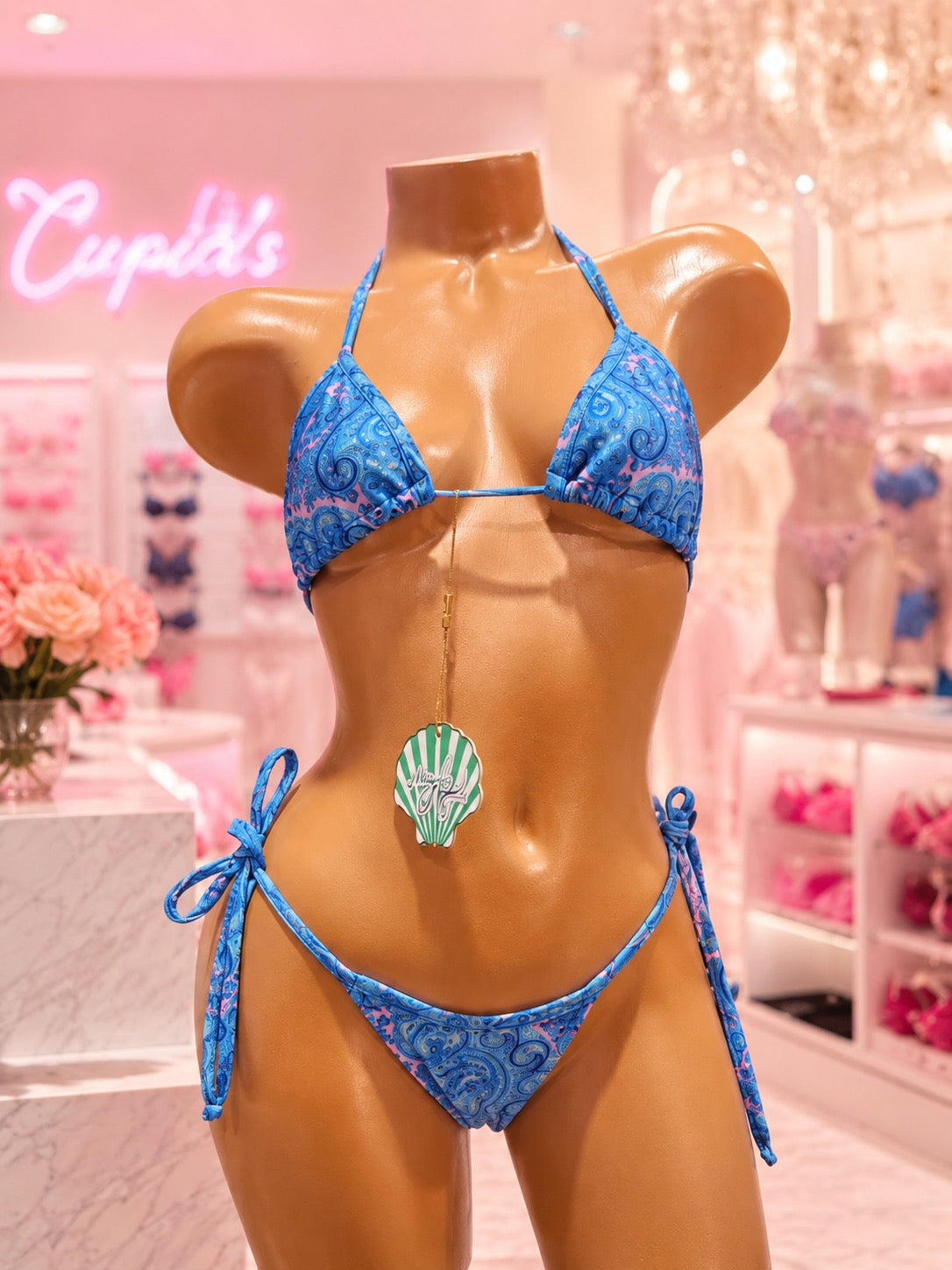 Meg Liz Blue Muse Paisley Side-Tie Bikini Set