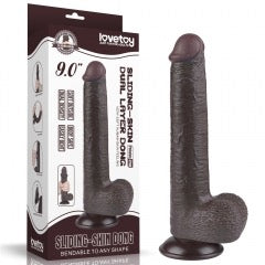 Lovetoy Sliding Skin 9-Inch Dual-Layer Dildo with Suction Base – Black