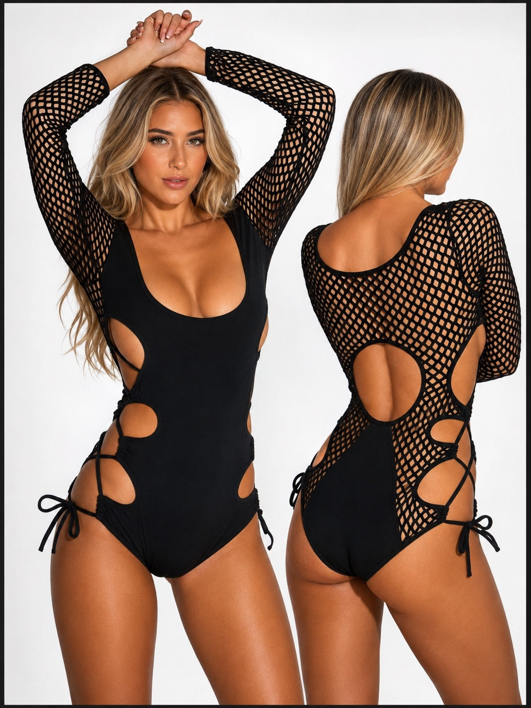 Midnight Muse Fishnet Cutout Bodysuit