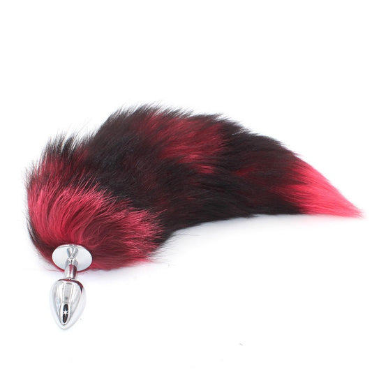 Pink Elephant Fox Tail Plug – Black & Red Faux Fur
