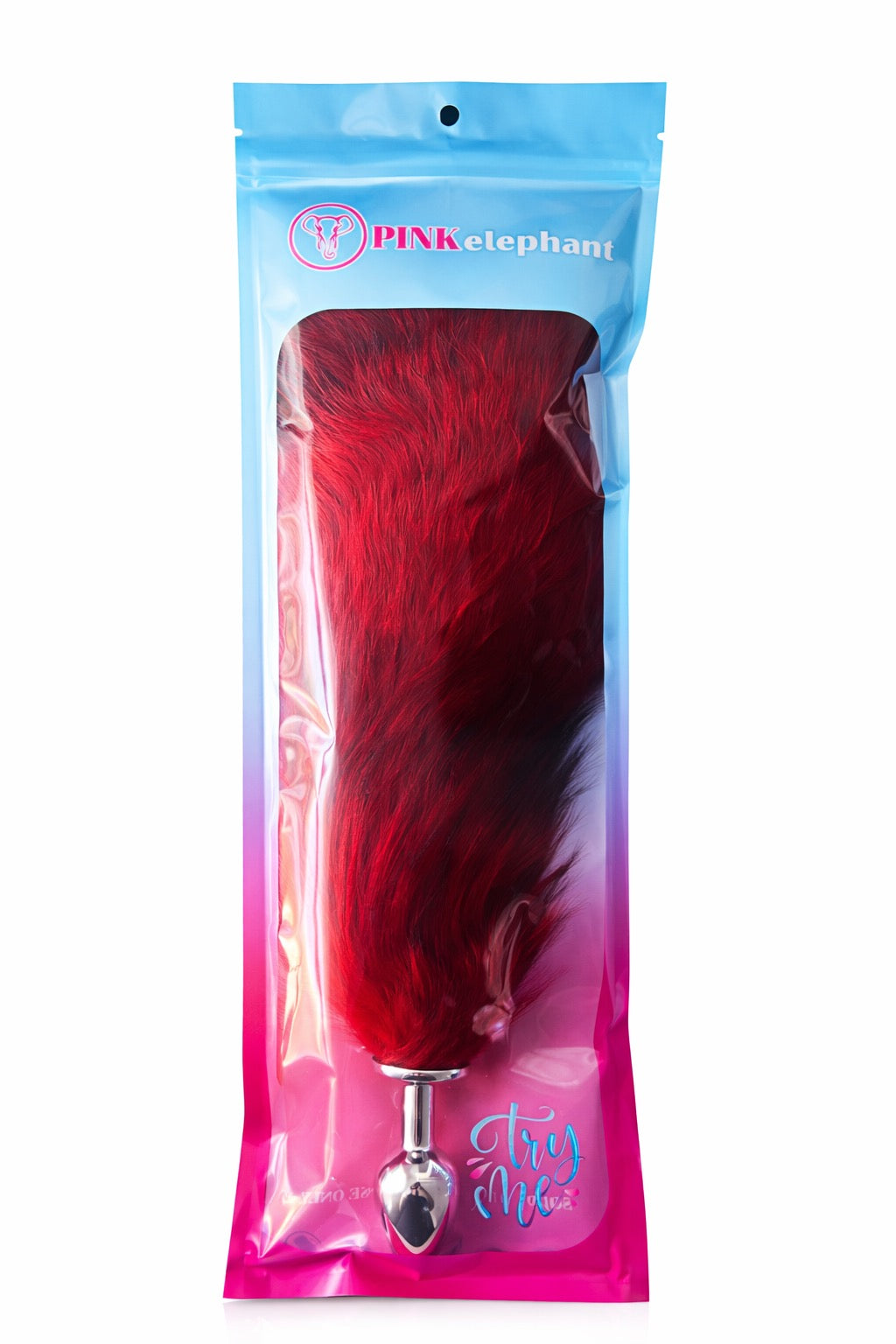 Pink Elephant Fox Tail Plug – Black & Red Faux Fur