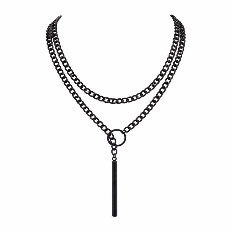 Midnight Punk Layered Chain Choker – Black