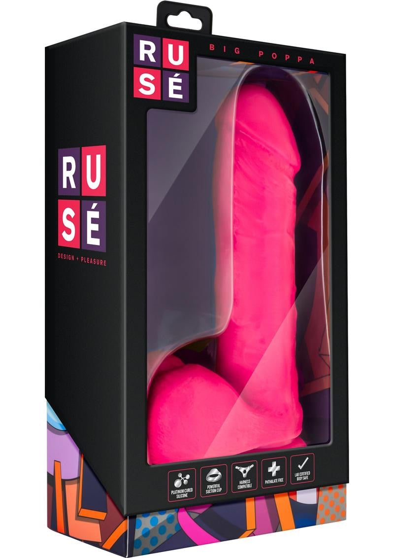 Ruse Big Poppa 7.75” Silicone Dildo – Hot Pink Suction Base