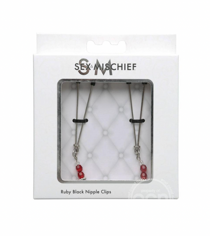 Sex & Mischief Ruby Black Adjustable Nipple Clips with Beads