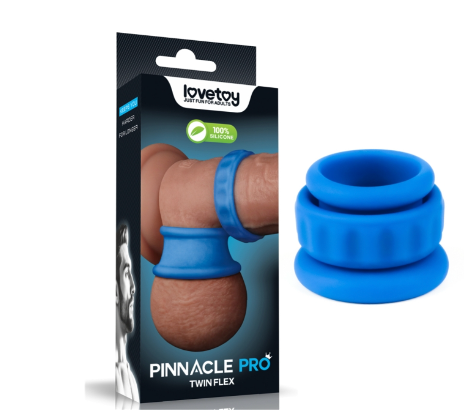 Pinnacle Pro Twin Flex Silicone Cock Ring & Stretcher – Blue