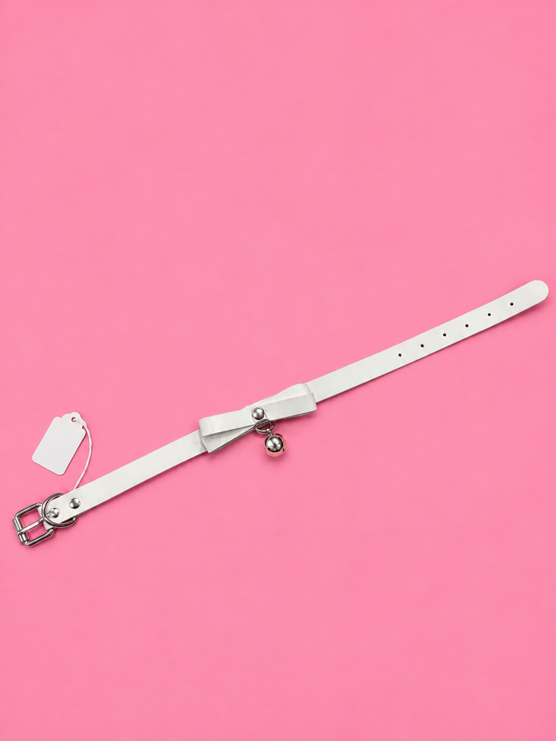 Sweet Bell Bow Collar – White & Silver