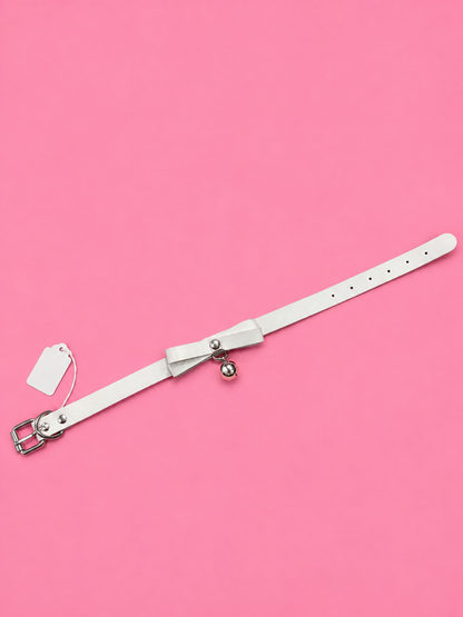 Sweet Bell Bow Collar – White & Silver