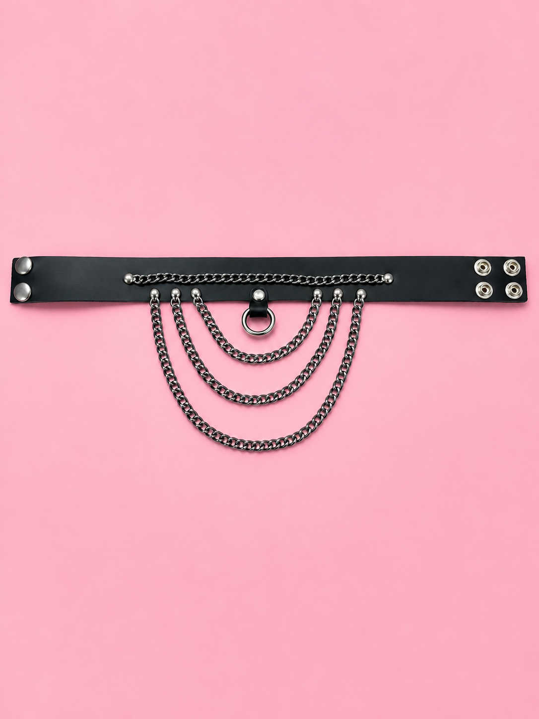 Layered Chain O-Ring Collar – Black & Silver