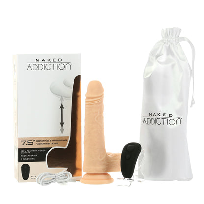Naked Addiction 7.5" Rotating & Thrusting Vibrating Dong- Vanilla